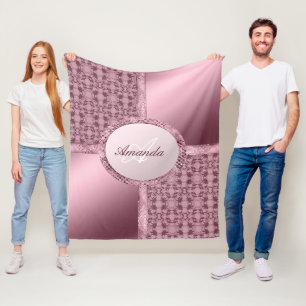 Faux Lace Satijn Juwelen Roze Monogram Fleece Deken