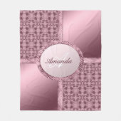 Faux Lace Satijn Juwelen Roze Monogram Fleece Deken (Voorkant)