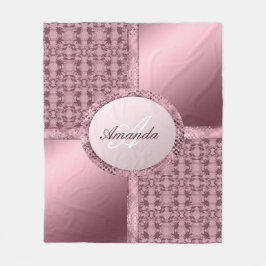 Faux Lace Satijn Juwelen Roze Monogram Fleece Deken