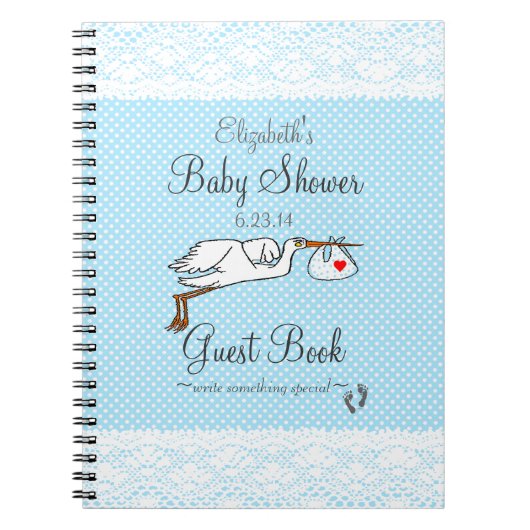 Faux Lace, Stork Blue Baby shower Guest Book- Notitieboek (Voorkant)