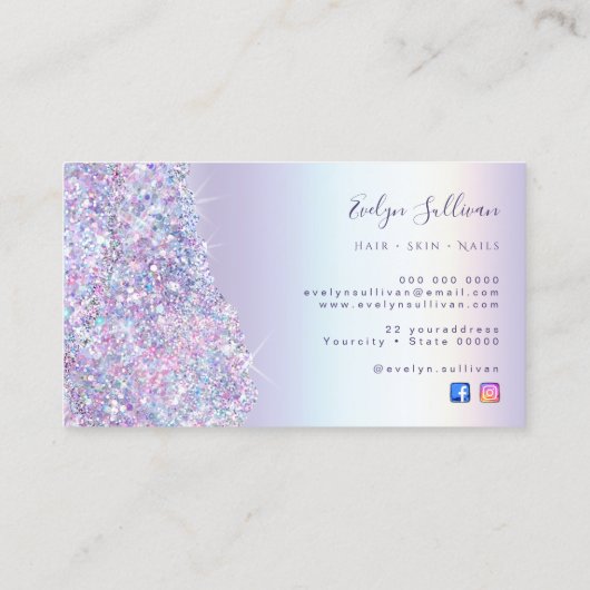 Faux lavendel glitter folie visitekaartje (Achterkant)