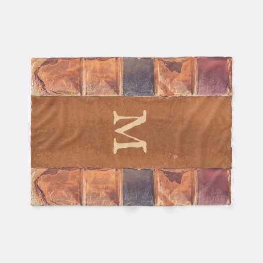 Faux Leather  Antiek Book Monogram Fleece Deken (Voorkant (Horizontaal))