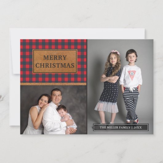 Faux Leather Buffalo Pset-kerstfoto Collage Feestdagenkaart (Voorkant)