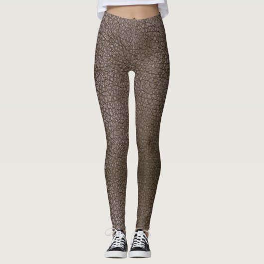 Faux Leather Chocolate Mocha Textured Leggings (Voorkant)