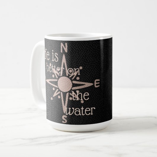 Faux Leather Compass Roos Anchor Koffiemok (Voorkant links)