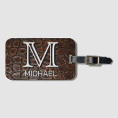 Faux Leather Custom Name en Monogrammed Bagagelabel (Voorkant (horizontaal))