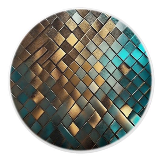 Faux Leather Dragon Scales Blauwgroen en Goud Keramische Knop (Voorkant)