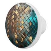 Faux Leather Dragon Scales Blauwgroen en Goud Keramische Knop (Rechts)