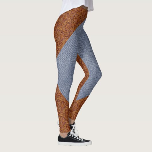 Faux Leather en Denim Print Leggings (Rechts)