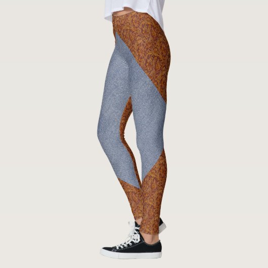 Faux Leather en Denim Print Leggings (Links)