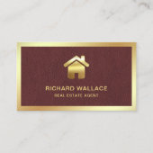 Faux Leather Gold Foil Home Logo Real Estate Agent Visitekaartje (Voorkant)
