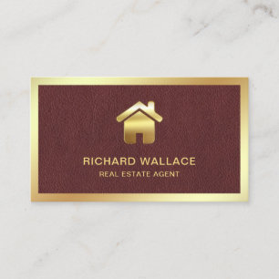 Faux Leather Gold Foil Home Logo Real Estate Agent Visitekaartje