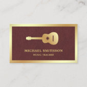 Faux Leather Gold Guitar Music Teacher Guitarist Visitekaartje (Voorkant)