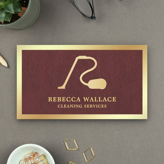 Faux Leather Gold Stofzuiger Reinigingsdiensten Visitekaartje