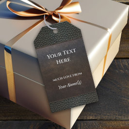 Faux Leather Grunge Brown Blue Grey Gift Label Cadeaulabel