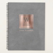 Faux Leather Look Grey Roos Gold Monogram 2024 Planner (Voorkant)