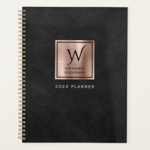 Faux Leather Look Zwart Roos Goud Monogram 2024 Planner