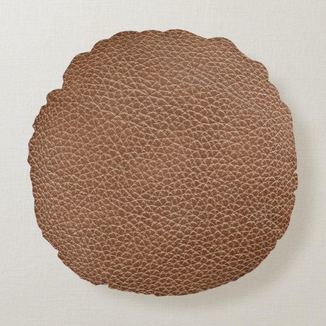 Faux Leather Natural Brown Rond Kussen (Voorkant)