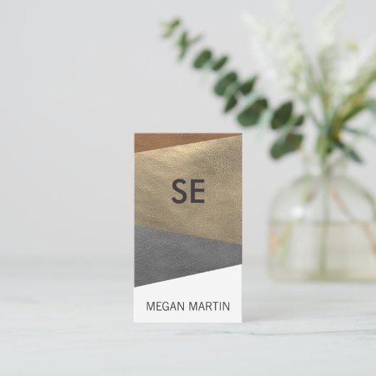 Faux Leather Print / monogram Visitekaartje (Staand voorkant)