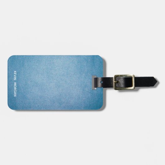 Faux Leather Texture gepersonaliseerd blauw design Bagagelabel (Voorkant horizontaal)