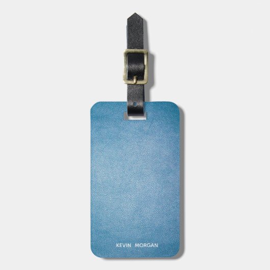 Faux Leather Texture gepersonaliseerd blauw design Bagagelabel (Voorkant verticaal)