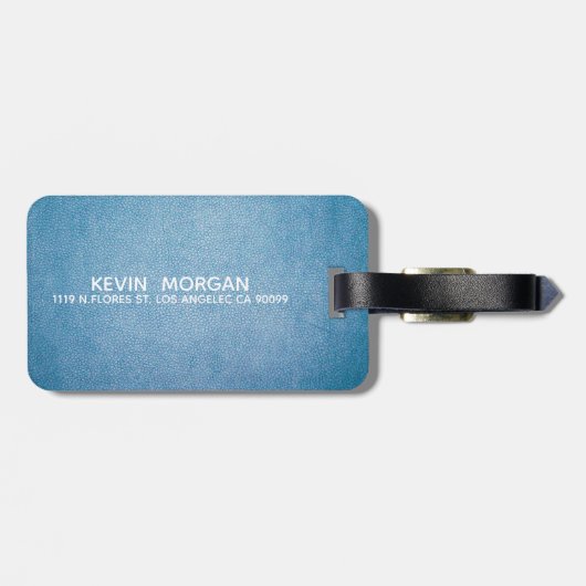 Faux Leather Texture gepersonaliseerd blauw design Bagagelabel (Achterkant horizontaal)