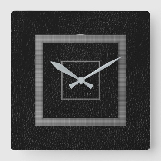Faux Leather Zwart Grijs Modern Vierkante Klok (Voorkant)