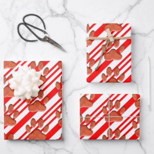Faux leder Dog Pawprint Candy Cane Inpakpapier Vel