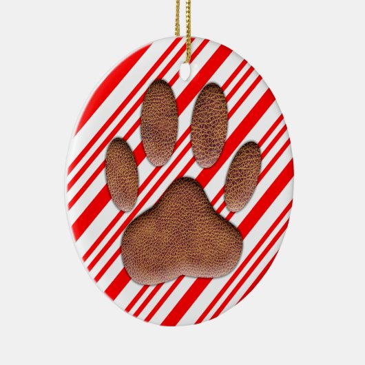 Faux leder Dog Pawprint Candy Cane Keramisch Ornament (Rechts)