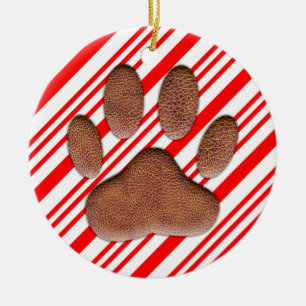 Faux leder Dog Pawprint Candy Cane Keramisch Ornament