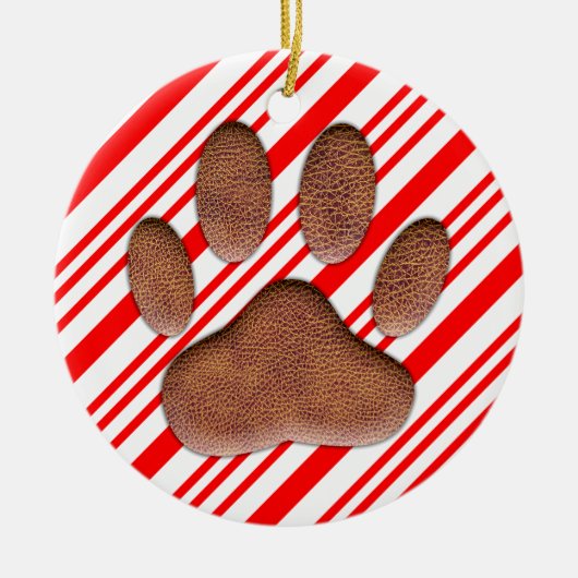 Faux leder Dog Pawprint Candy Cane Keramisch Ornament (Voorkant)