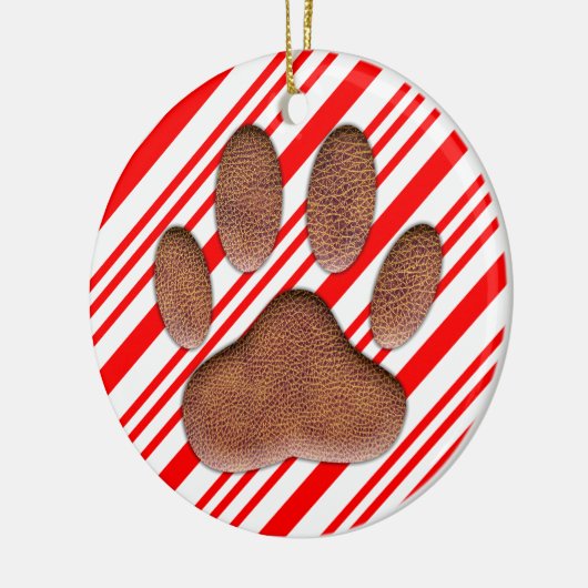 Faux leder Dog Pawprint Candy Cane Keramisch Ornament (Links)
