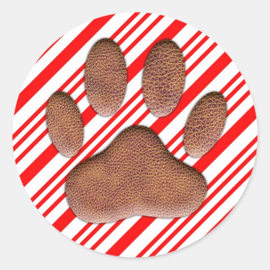 Faux leder Dog Pawprint Candy Cane Ronde Sticker (Voorkant)