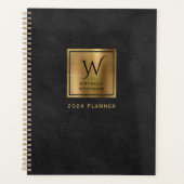 Faux leder look zwart goud monogram 2024 planner (Voorkant)