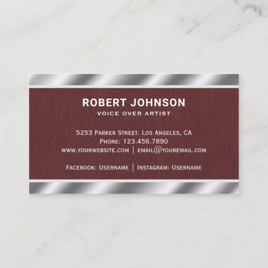 Faux-leder-metallische microfoon Stem over artiest Visitekaartje (Achterkant)