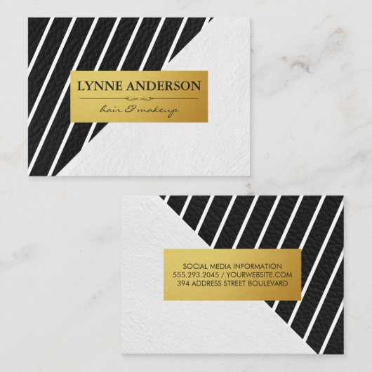 Faux leder White Stripes Gold Metallic Label (Voorkant / Achterkant)