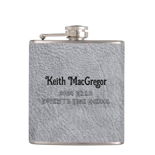 Faux lederen grijs Afstuderen cadeau Heupfles (Voorkant)