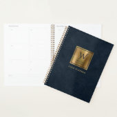 Faux Lederen Look Navy Blauw Goud Monogram 2024 Planner (Display)