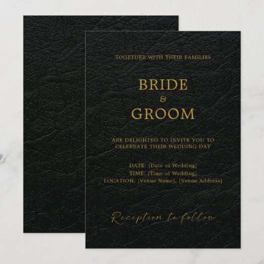 Faux lederen moderne minimalistische bruiloft kaart (Voorkant / Achterkant)