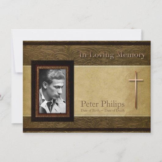 Faux lederen perkament C Photo Memorial Service Kaart (Voorkant)