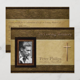 Faux lederen perkament C Photo Memorial Service Kaart