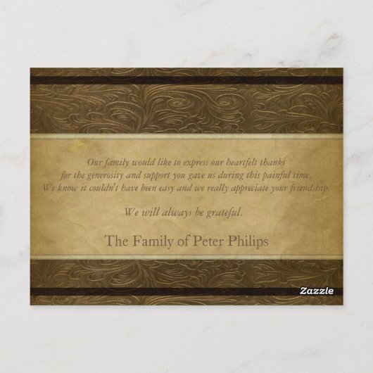 Faux lederen perkament Foto Sympathy Bedankt P Briefkaart (Achterkant)