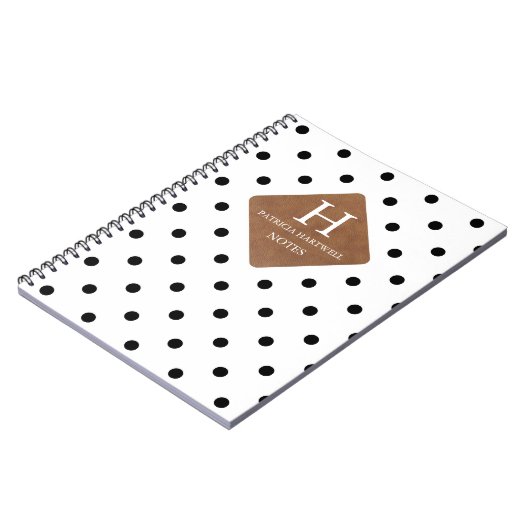 Faux lederen pleister op zwart Stippen monogram Notitieboek (Linkerzijde)