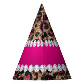 Faux Leopard Hot Pink Roos Gold Foil en Diamonds Feesthoedjes (Achterkant)