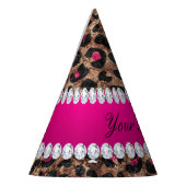 Faux Leopard Hot Pink Roos Gold Foil en Diamonds Feesthoedjes (Links)