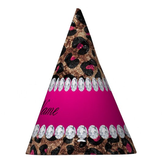 Faux Leopard Hot Pink Roos Gold Foil en Diamonds Feesthoedjes (Rechts)