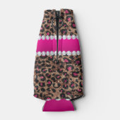 Faux Leopard Hot Pink Roos Gold Foil en Diamonds Flesjeskoeler (Achterkant)