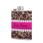 Faux Leopard Hot Pink Roos Gold Foil en Diamonds Heupfles (Links)