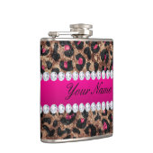 Faux Leopard Hot Pink Roos Gold Foil en Diamonds Heupfles (Rechts)