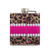 Faux Leopard Hot Pink Roos Gold Foil en Diamonds Heupfles (Achterkant)